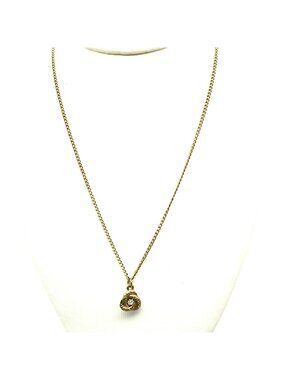 Vintage Love Knot Pendant with Clear Crystal Center on Gold Tone Chain Necklace